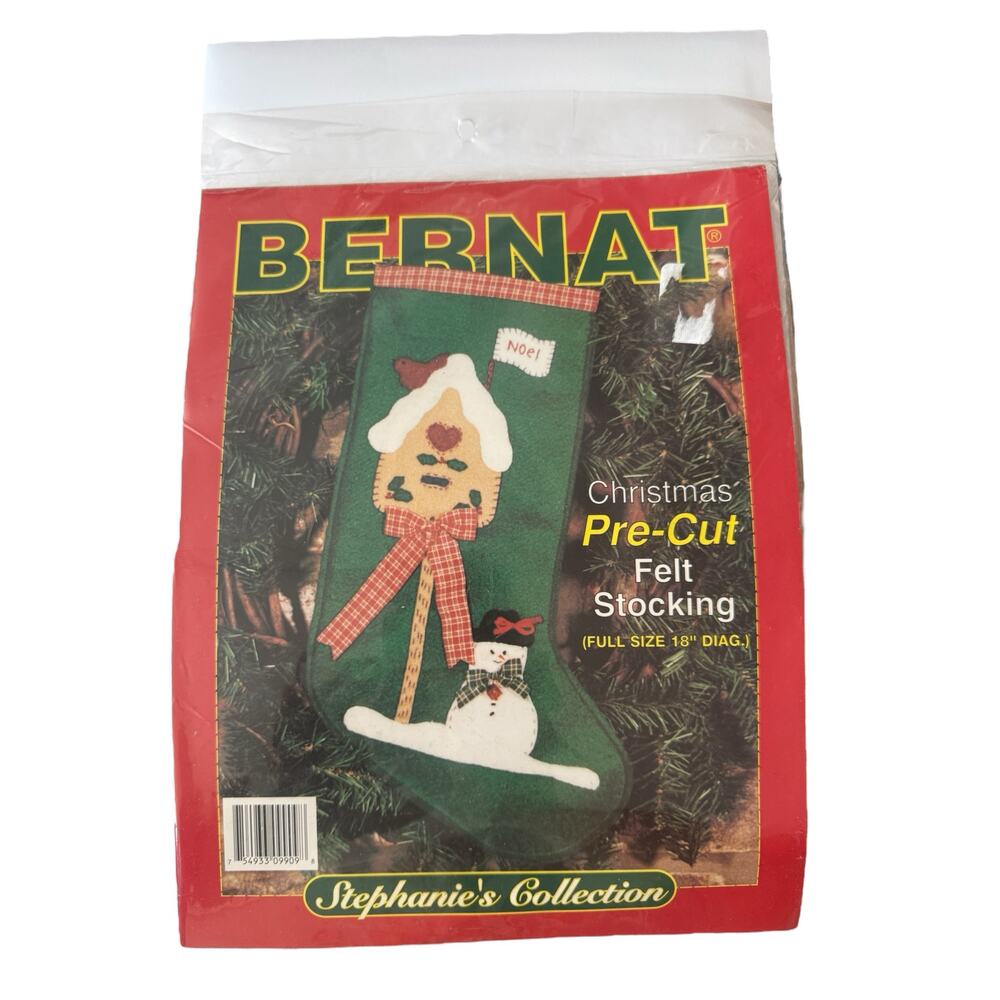 NOS Bernat Felt Stocking Kit Pre-cut 18" Sealed Christmas Birdhouse Snowman